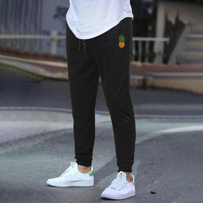 

Guys Pineapple Graphic Drawstring Pants, Black