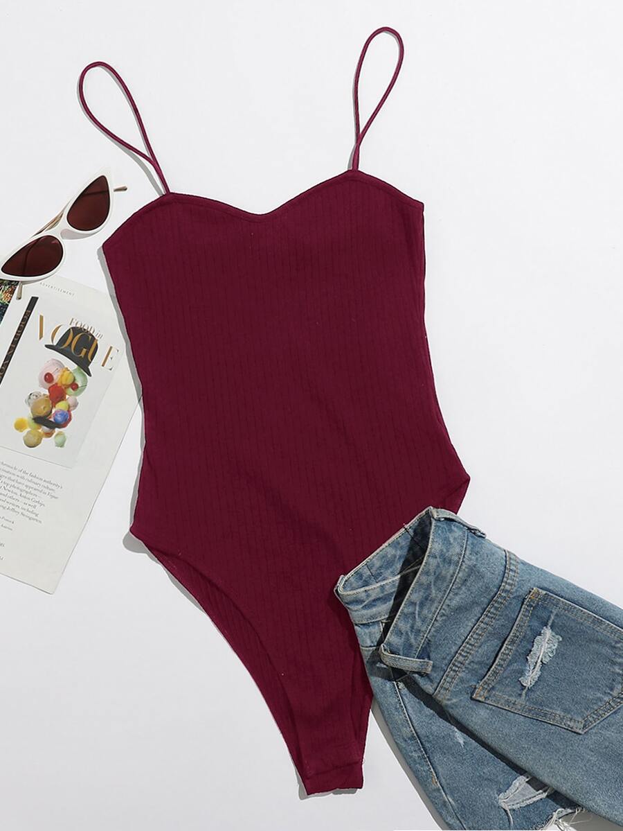 SHEIN Privé Body de tirantes tejido de canalé - Burdeos - Ver 1