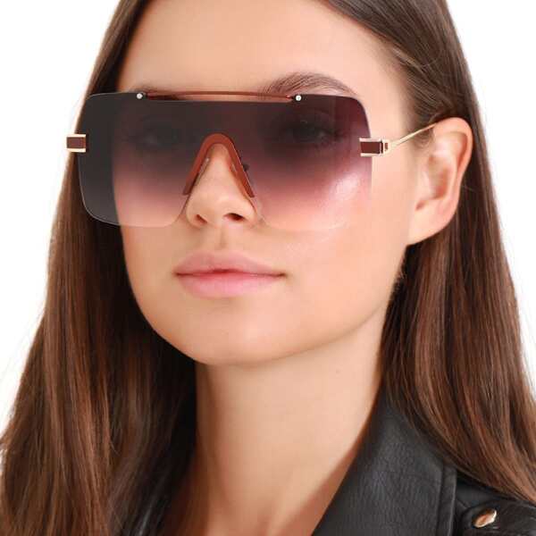 

Frameless Square Aviator Ombre Lens Sunglasses, Burgundy