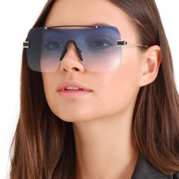 

Frameless Square Aviator Ombre Lens Sunglasses, Blue