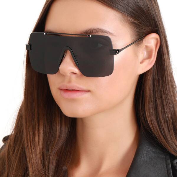 

Frameless Square Aviator Sunglasses, Black