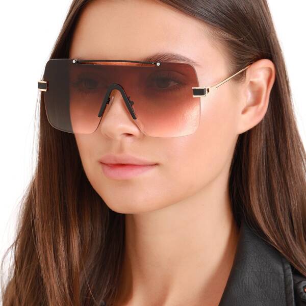 

Frameless Square Aviator Ombre Lens Sunglasses, Brown