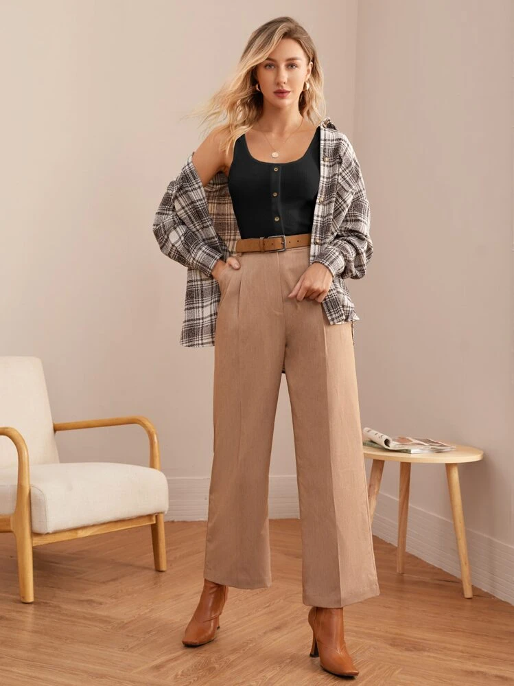 SHEIN Frenchy Top tank tejido de canalé con botón delantero - Negro - Añade 5