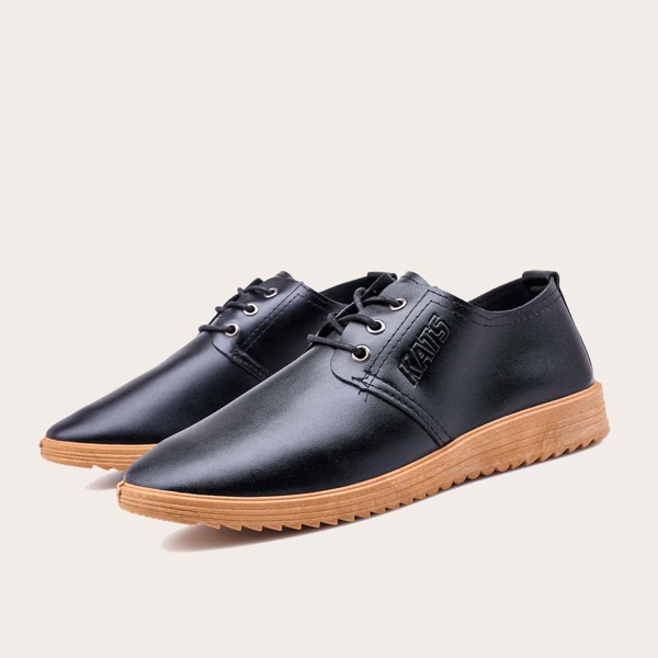 

Men Lace-up Front Letter Embossed Dress Shoes, Black