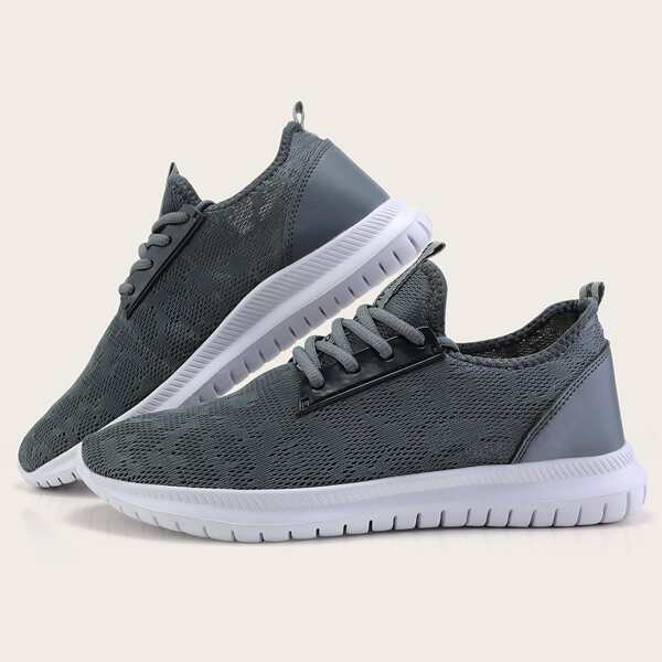 

Men Lace Up Decor Knit Sneakers, Grey