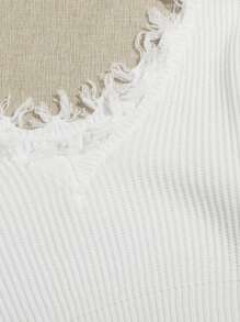 SHEIN Unity 落肩做舊邊毛衣 - 白色 - 查看 3