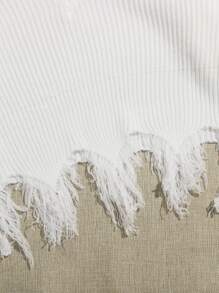 SHEIN Unity 落肩做舊邊毛衣 - 白色 - 查看 6