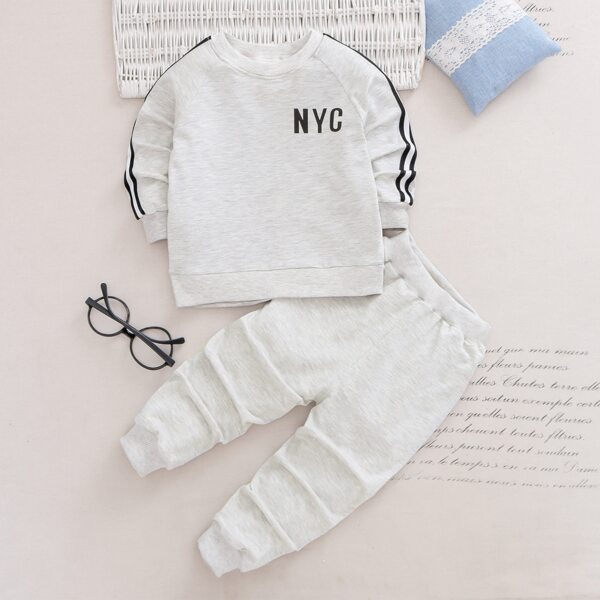 

Спортивные брюки и свитшот с текстовым принтом для мальчиков, Светло-серый