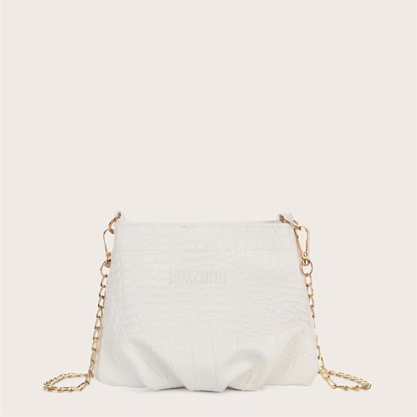 

Mini Crocodile Chain Crossbody Bag, White