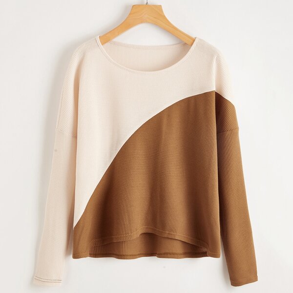 

Two Tone Waffle Knit Top, Multicolor