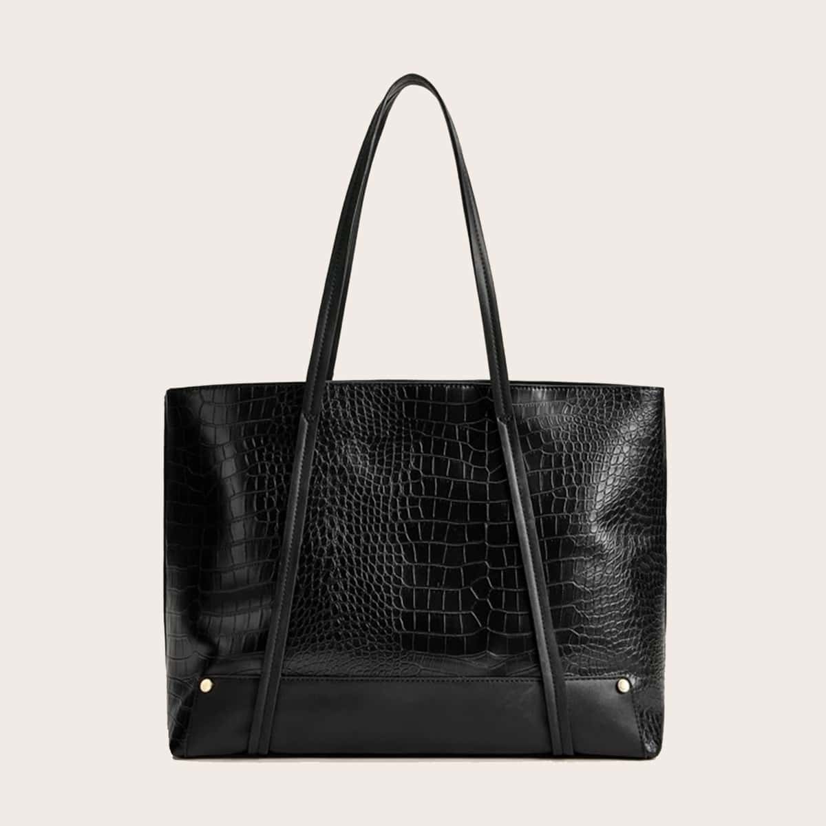 

Croc Embossed Tote Bag, Black