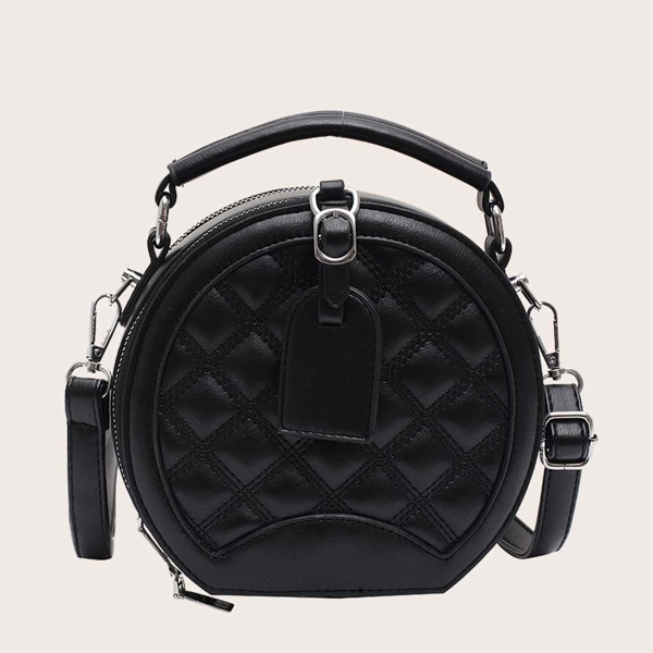 

Round Shaped Quilted Satchel Bag, Black