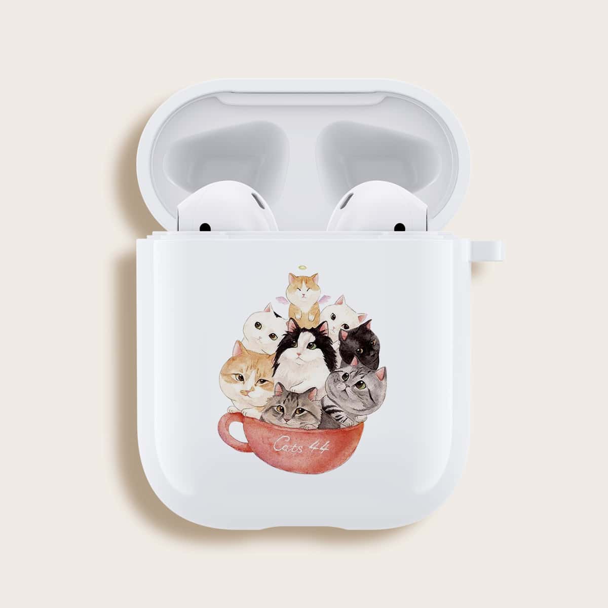 

Cat Pattern Airpods Case, White