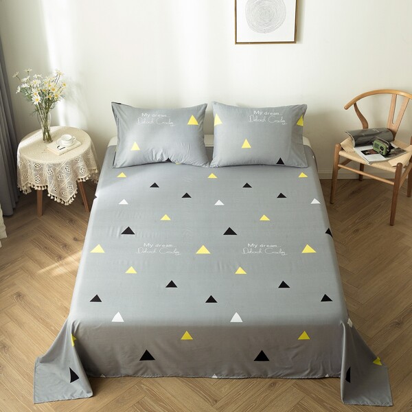 

Triangle Print Flat Sheet, Grey