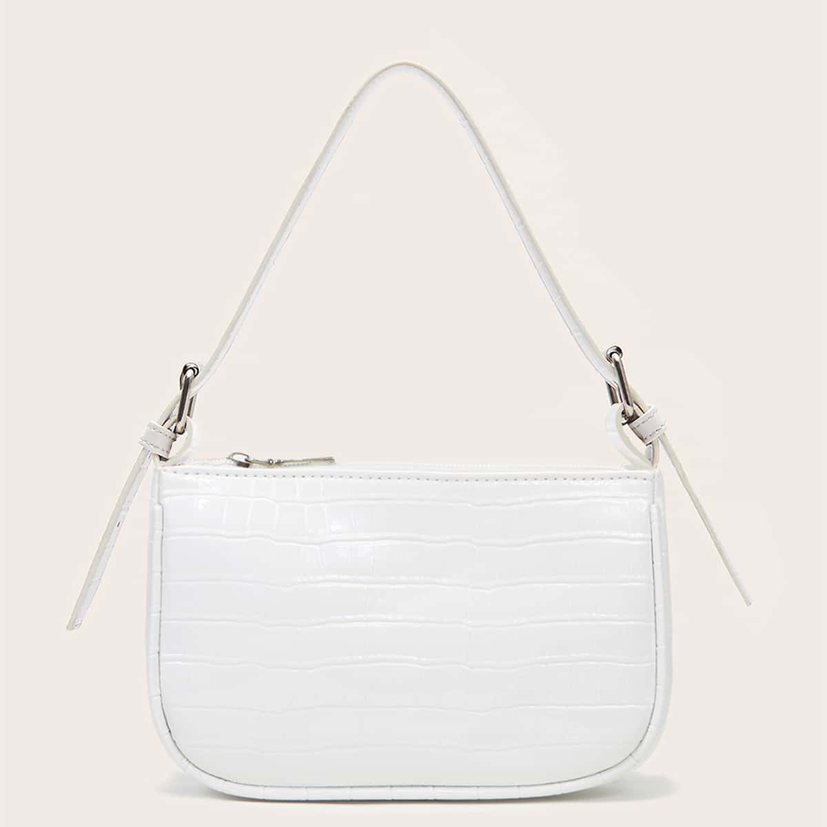 

Croc Embossed Baguette Bag, White