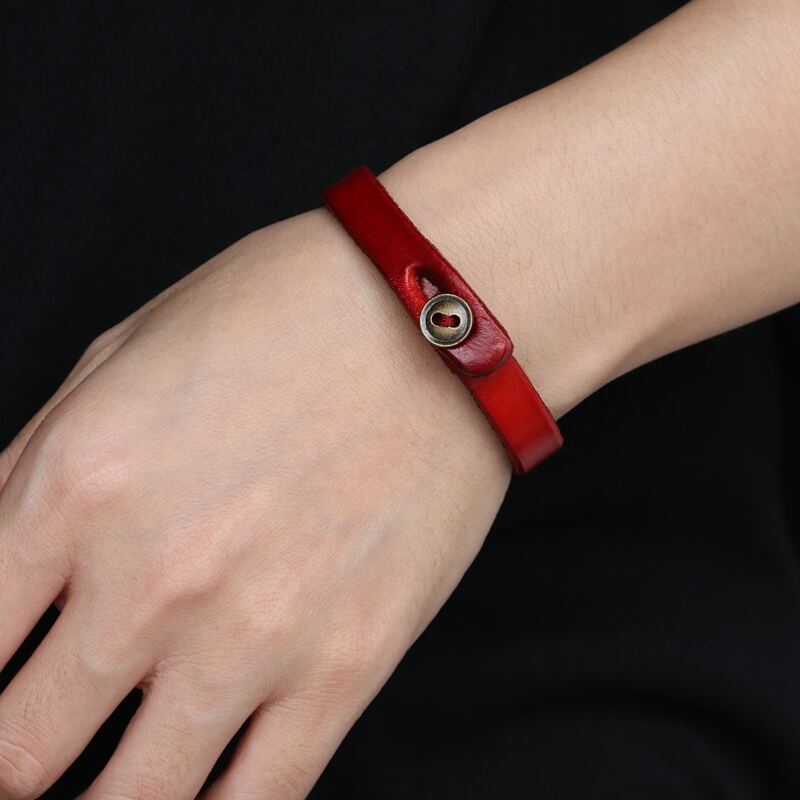 

Button Detail Minimalist Bracelet, Red