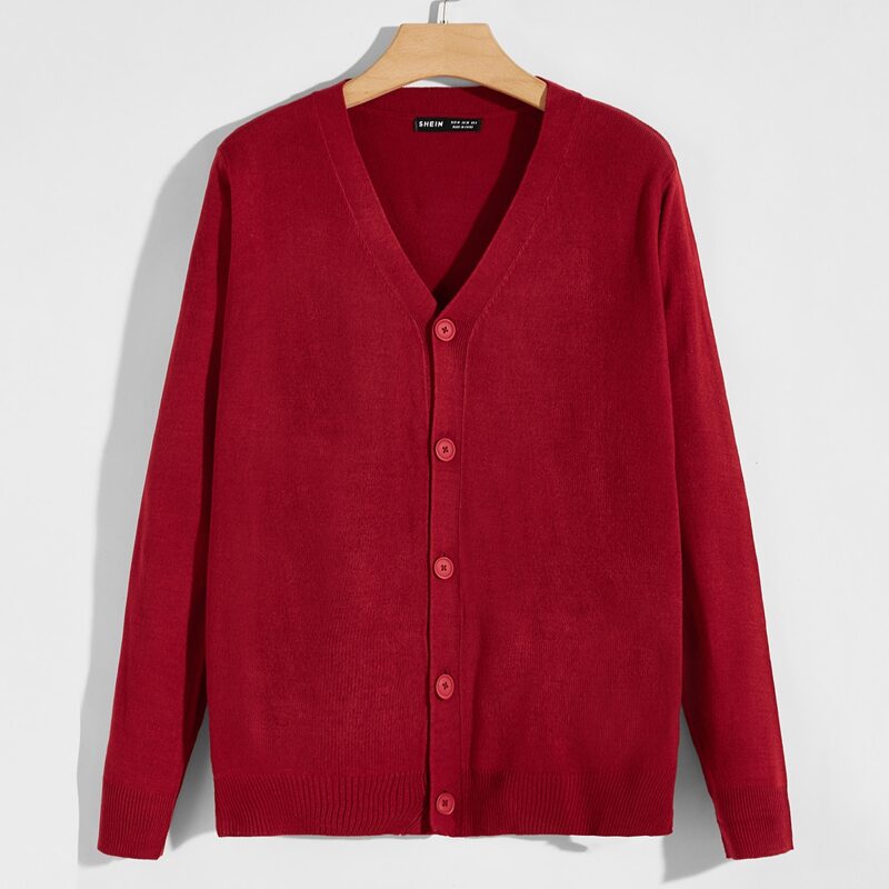 

Guys Button Front Solid Cardigan, Burgundy