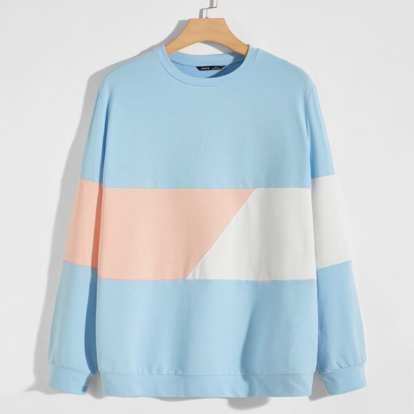 

Men Color Block Sweatshirt, Baby blue