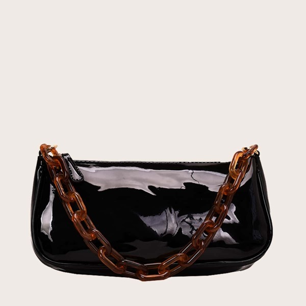 

Minimalist Chain Baguette Bag, Black