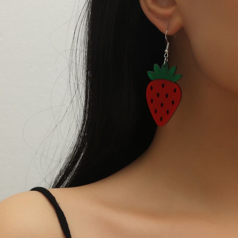 

Strawberry Drop Earrings, Red