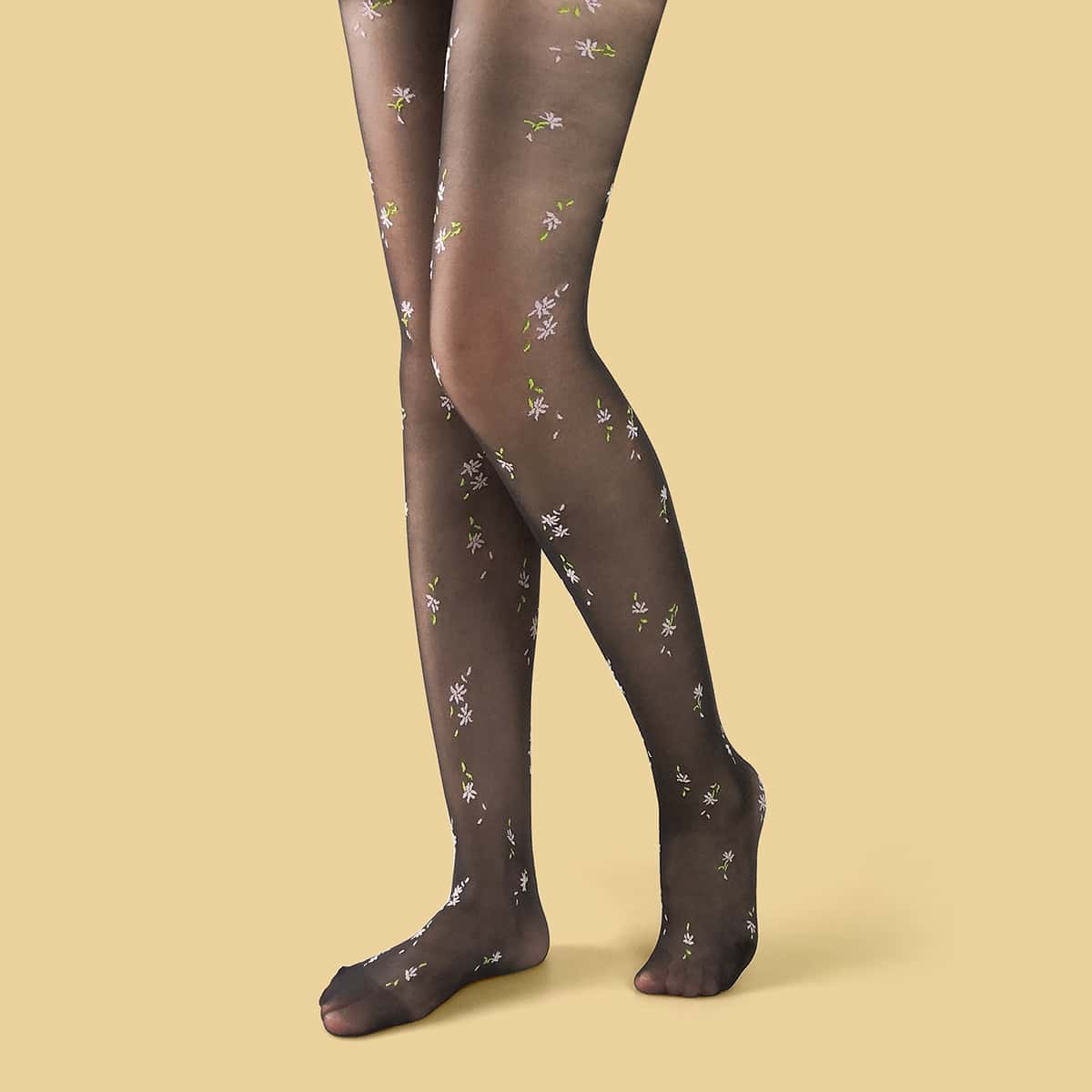 

Flower Pattern Mesh Tights, Black
