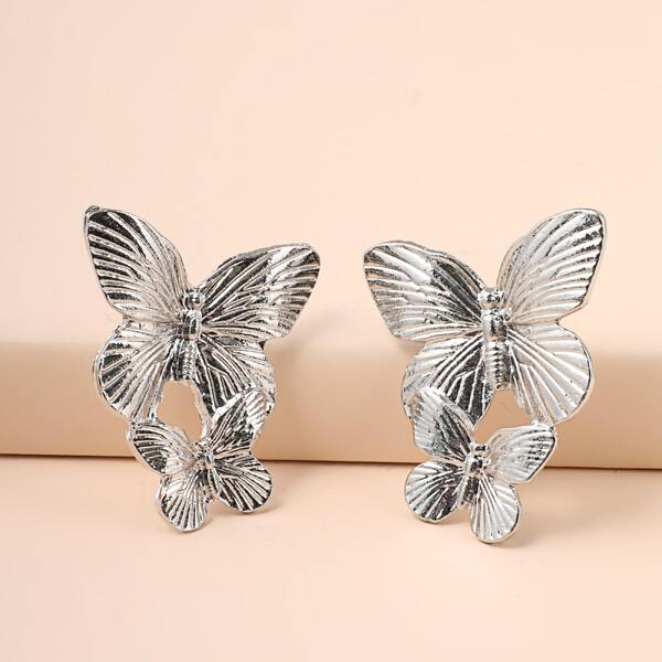 

Butterfly Design Stud Earrings, Silver