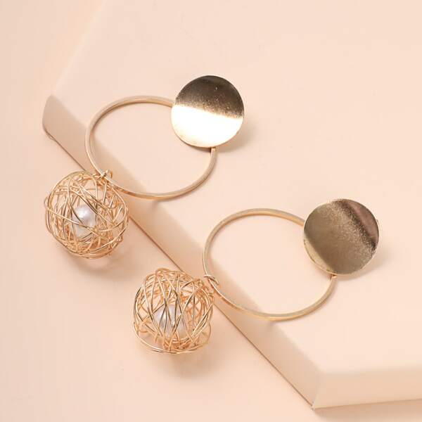 

Circle Decor Ball Drop Earrings, Gold