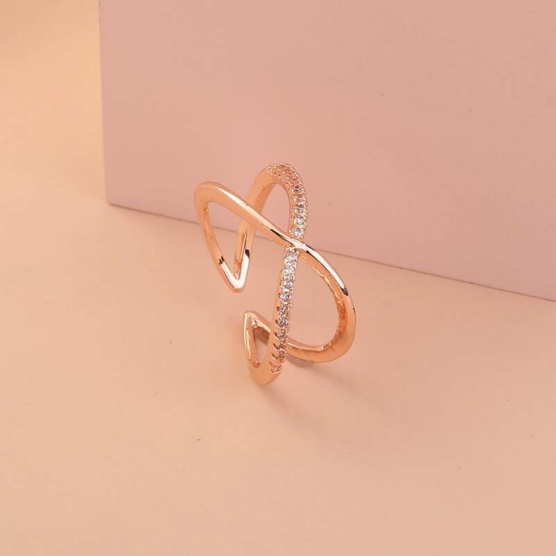 

Rhinestone Decor Cuff Ring, Rose gold