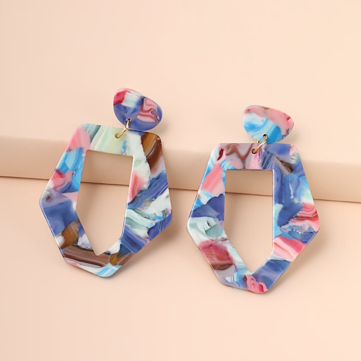 

Color Block Geo Drop Earrings, Multicolor