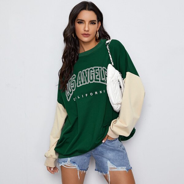

Letter Graphic Drop Shoulder Sweatshirt, Green
