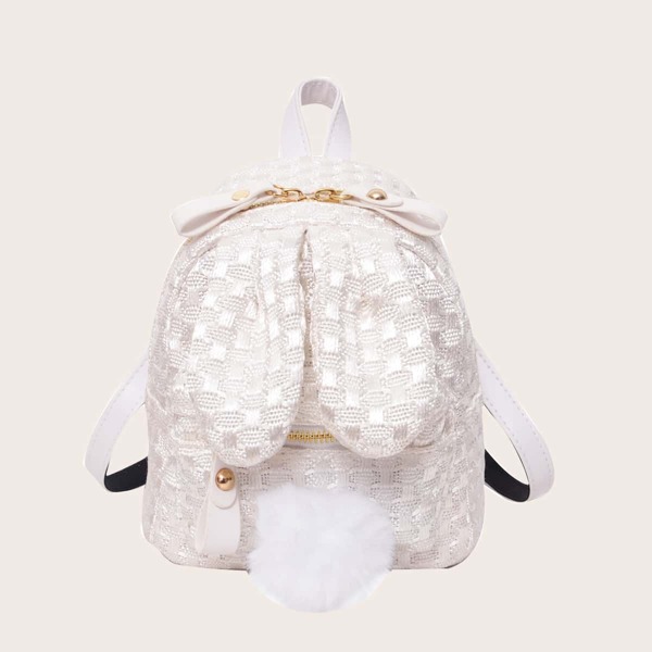 

Zip Front Cartoon Decor Backpack, White