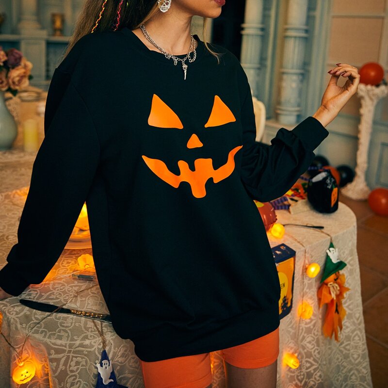

Halloween Graphic Oversized Sweatshirt, Black