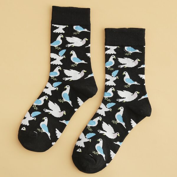 

Men Bird Pattern Socks, Multicolor