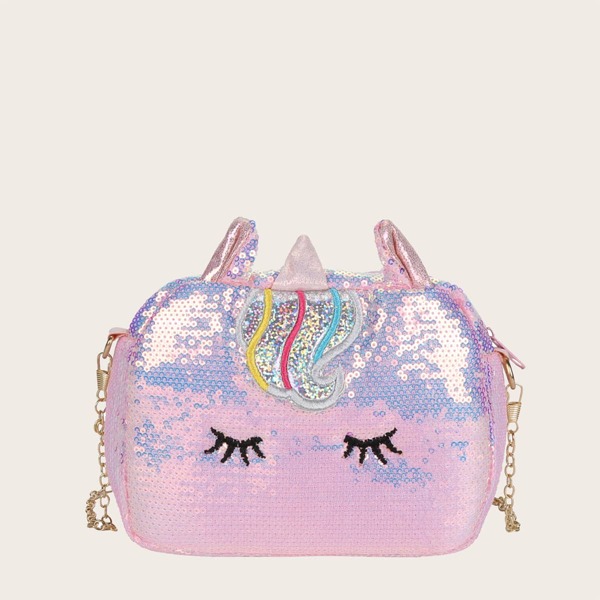 

Girls Sequins Cartoon Decor Crossbody Bag, Pink