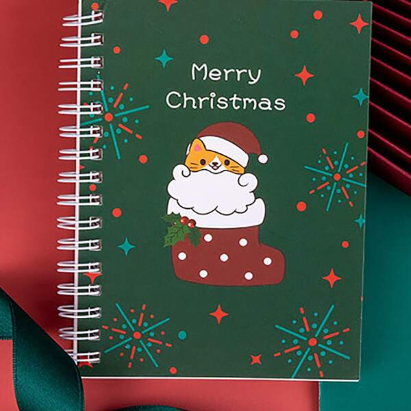 

1pack Christmas Cat Print Cover Spiral Notebook, Multicolor