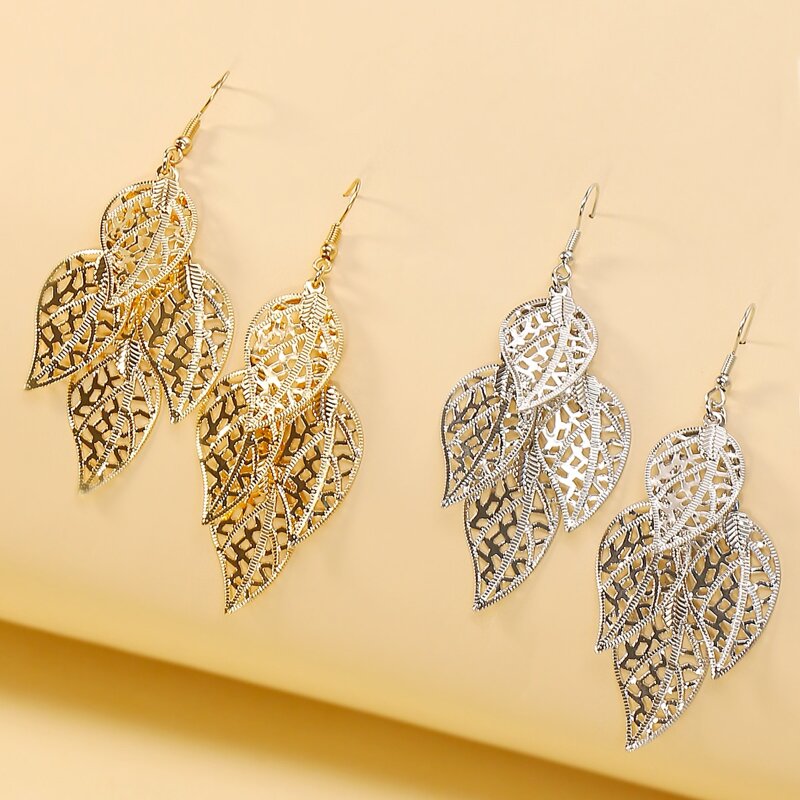 

2pairs Leaf Drop Earrings, Multicolor