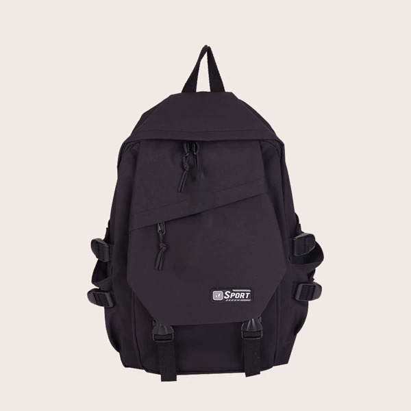 

Men Letter Patch Backpack, Black