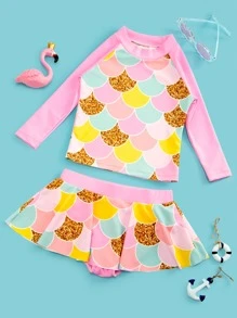 年轻女孩鱼鳞荷叶边防晒衣夏季海滩 - 彩色 - 查看 1