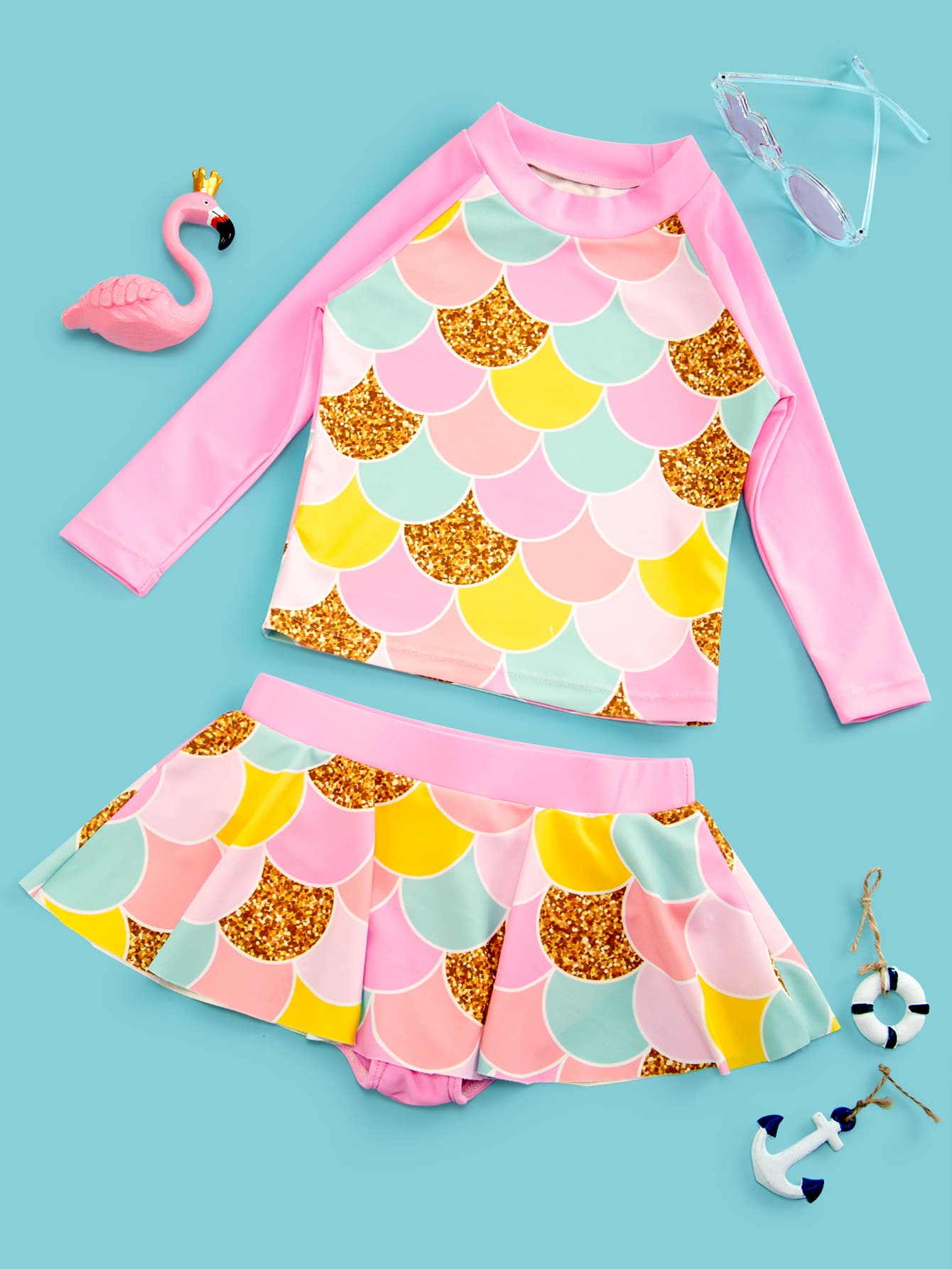 年轻女孩鱼鳞荷叶边防晒衣夏季海滩 - 彩色 - 查看 1