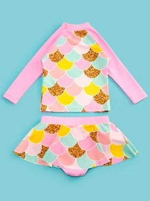 年轻女孩鱼鳞荷叶边防晒衣夏季海滩 - 彩色 - 查看 2