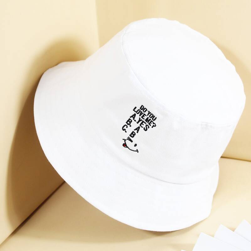 

Letter Embroidered Bucket Hat, White