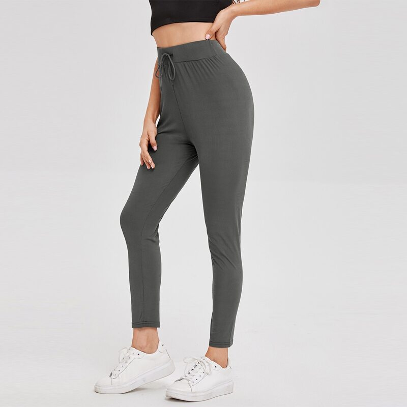 

Solid Drawstring Waist Leggings, Dark grey
