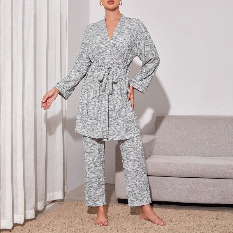 

Space Dye Belted Robe & Pants, Grey