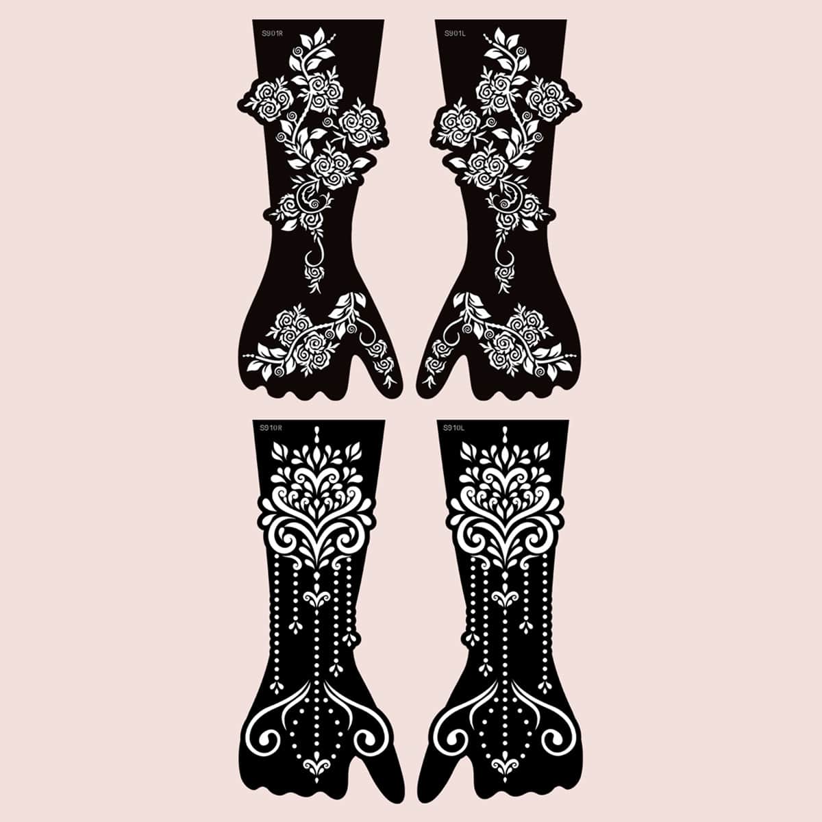 

4pcs Henna Tattoo Template, Black and white