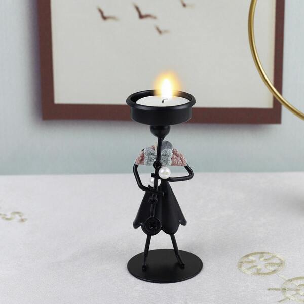 

1pc Iron Candle Holder, Black