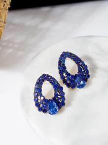 Rhinestone Decor Water Drop Design Stud Earrings - Blue - View 2