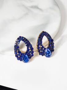 Rhinestone Decor Water Drop Design Stud Earrings - Blue - View 3
