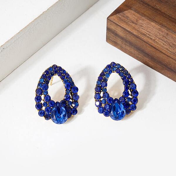

Rhinestone Decor Water Drop Design Stud Earrings, Blue