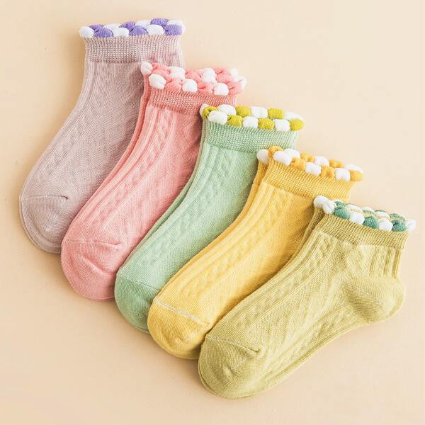

5pairs Toddler Girls Cute Ankle Socks, Multicolor