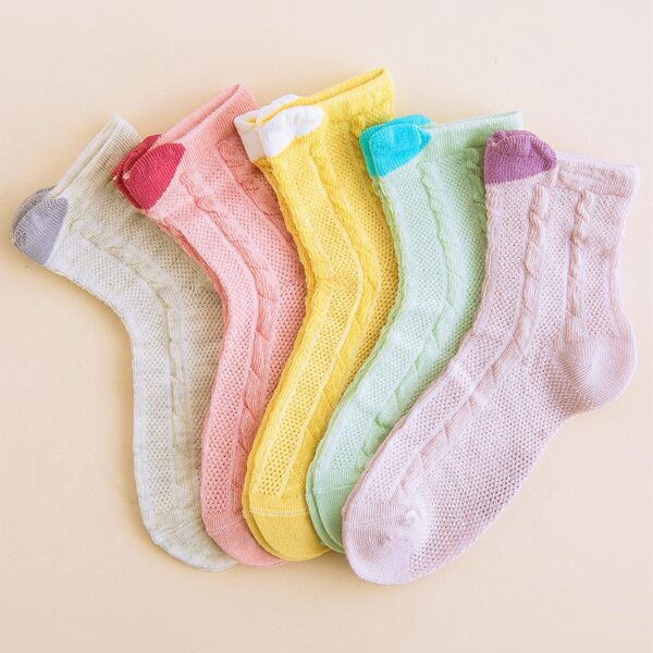 

5pairs Toddler Girls Minimalist Ankle Socks, Multicolor
